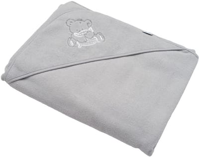 New Baby badcape 100x100 cm grijs beertje - Baby badhanddoek