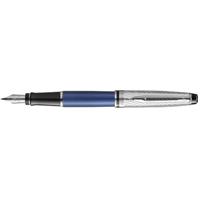 Waterman Expert Deluxe, vulpen, metaalkleurige en blauwe lak met palladium-gecoat detail, fijne penpunt met palladium