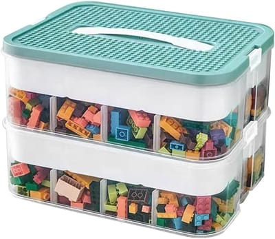 Opslagdoos voor Lego Bouwblokken - Stapelbare Dozen met Deksel voor Speelgoedopslag en Sorteren van Kleine Onderdelen - Transparante Plastic Boxen