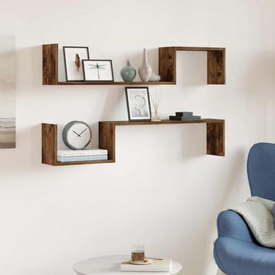vidaXL - Wandschappen - 2 - st - 100x15x20 - cm - bewerkt - hout - gerookt - eikenkleur