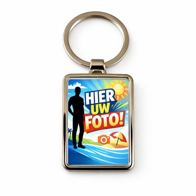 Gepersonaliseerde metalen sleutelhanger met jouw foto en tekst – rechthoekig – enkelzijdige fotoprint