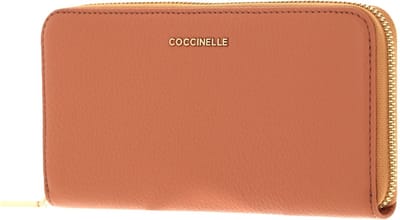 COCCINELLE Leren Portemonnee Metallic Soft Zip Wallet Grainy Leather Almond Beige