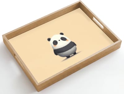 Dienblad hout 50x35 cm - Schootdienblad - Panda - Beige - Minimalistisch - Borrelplank rechthoek - Plateau dienbladen