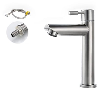 Roestvrijstalen enkele koude kraan - Badkamer - Keuken Metalen waterkraan - Modern design - Eenvoudig onderhoud - Installatie - Woondecoratie - Inclusief 80cm explosieveilige pijp