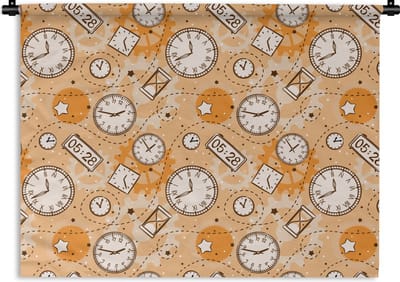 Wandkleed - Wanddoek - Patronen - Klok - Zandloper - 120x90 cm - Wandtapijt