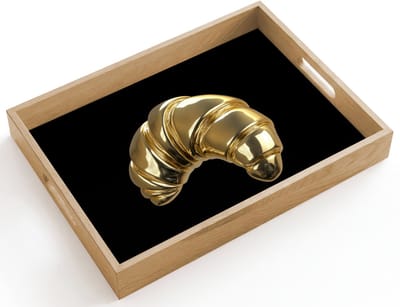 Dienblad hout 40x30 cm - Schootdienblad - Croissant - Brood - Goud - Zwart - Borrelplank rechthoek - Plateau dienbladen