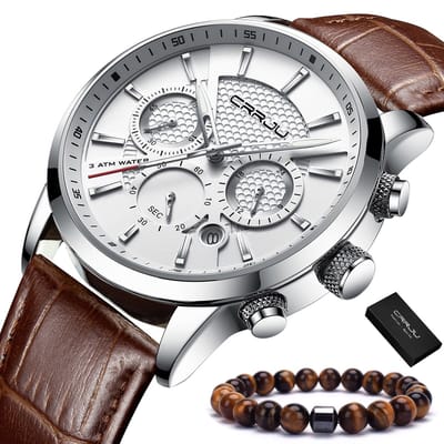 CRRJU - Horloge Heren - Cadeau voor Man - 42 mm - Bruin Wit