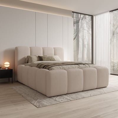 Meubella - Nihito - Tweepersoonsbed - Stof beige - 160x200 cm
