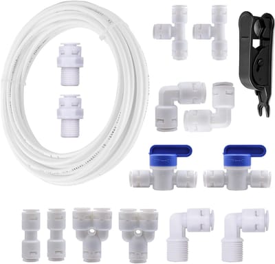 Dailygoods- Aansluitset 10 Meter - 14 Stuks Waterfilterfitting - 3/8 Inch Slang - Push-Fit Technologie - Voedselveilige Materialen - Lekvrij en Herbruikbaar - Wateraansluitset