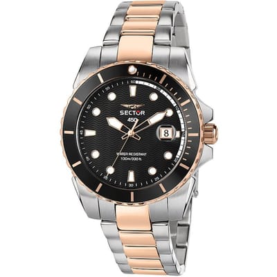 Montre Homme Sector 450 Cadran Noir Mat Bicolore Acier Inoxydable Quartz R3253276002 100M