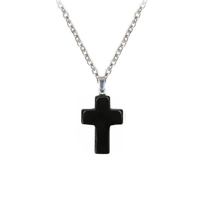 Fako Bijoux® - Ketting - Kruisje Mini - Obsidiaan - Natuursteen - 18x25mm - 50cm