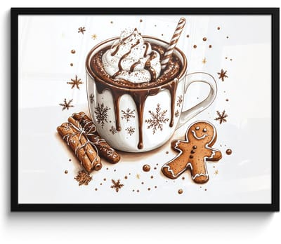 Poster in lijst - Fotolijst 70x50 cm - Posters - Chocomel - Decoratie - Koek - Winter - Kerst - Posterlijst zwart - Decoratie - Wanddecoratie woonkamer - Muurdecoratie slaapkamer - Kerstversiering - Kerstdecoratie voor binnen - Kerstmis