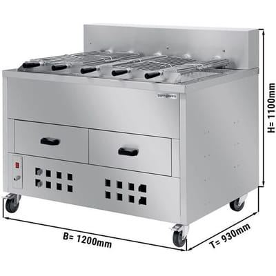 GGM Gastro Holzkohlegrill / Röster für Hähnchen - 1200mm - mit 5 Spieße Zilver