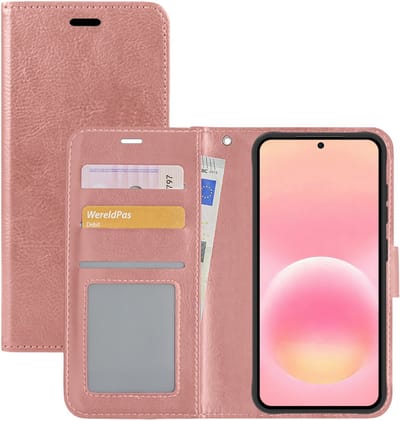 Hoesje - Met Pasjeshouder - Geschikt voor Samsung Galaxy A57 - Luxe Bookcase Portemonee - Flip Case - Kunstleer Book Case - Flipcase - Book Cover - Walletcase - Portemonneehoes - Rosé goud