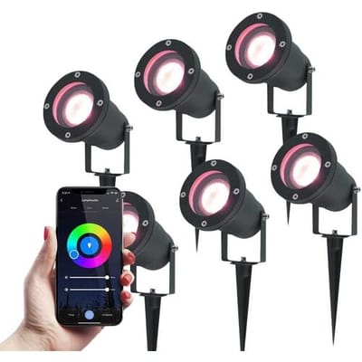 HOFTRONIC SMART Set van 6 Sydney Smart prikspots - RGBWW - Wifi + Bluetooth - 5,5 Watt 400 lumen - IP65 Waterdicht - Bestuurbaar via app - Google