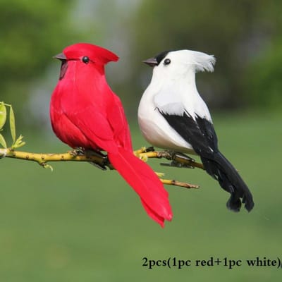 2 stuks Gesimuleerd Veer Papegaai Ornament, Buiten Tuin en Binnenplaats Decoratie, Bruiloft Set En Huis Creatieve Rekwisieten 2pcs red