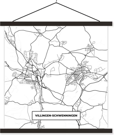 Posterhanger incl. Poster 60x60 cm - Schoolplaat - Stadskaart - Plattegrond - Kaart - Villingen-Schwenningen - Textielposter - Zwarte latten - Stadskaart