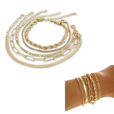 Marama - Armbanden Set Eveline Goud - set van 5 - gold plated - stainless steel - verstelbaar - subtiel design - schakelarmband - nikkelvrij