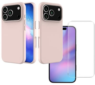 Shockproof Backcover - Liquid Silicone Soft Hoesje - Geschikt voor: iPhone 17 Pro - Roze + 2x Screenprotector Beschermglas - Glasplaatje