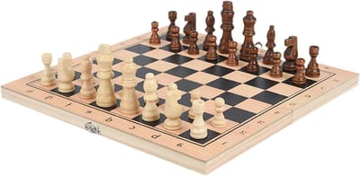 Schaakbord Set - Strategisch Spel - Familie Vermaak - Draagbaar Driedelig - 34x34cm Uitgevouwen - Houtkleur