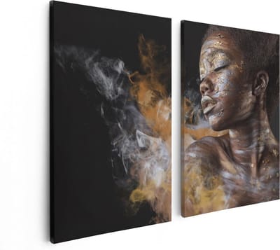 Artaza Canvas Schilderij Tweeluik Afrikaanse Vrouw Met Zilver En Goud - 80x60 - Foto Op Canvas - Canvas Print