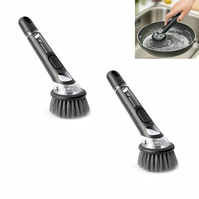 2 stuks Automatische afwasborstel met lange steel en zeepdispenser-Ingebouwde zeepdispenser, 、 energiebesparend - Keuken - Potten- en komreinigingsborstel - 9,5 * 3 inch - Geschikt voor het reinigen van vaat, pannen en gootstenen in de keuken - Zwart