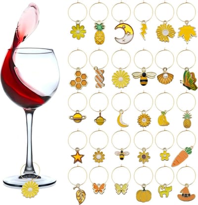Wijnglas Hangertjes en Drinkmarkers voor Feestjes - 31 Stuks Thema Strand, Identificatie en Decoratie voor Wijn, Cocktails en Champagne