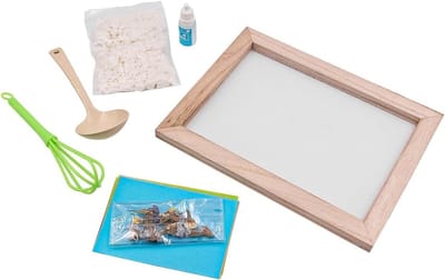 DIY Papier Maken Set met Houten Frame, Pulp, Droogbloemen en Tweezers voor Creatieve Ambachten