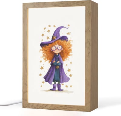 Nachtlampje 20x30 cm - Kinder lampje - Toverheks - Sterren - Paars - Tafellamp kinderkamer - Slaapkamer lamp - Bedlamp kinderen - Kinderlampje stopcontact - Wandlamp babykamer - Nachtlampjes