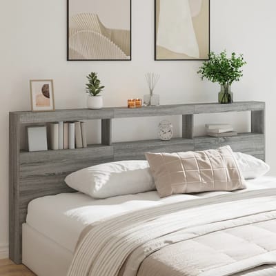vidaXL - Hoofdbordkast - met - LED-verlichting - 220x17x102 - cm - grijs - sonoma