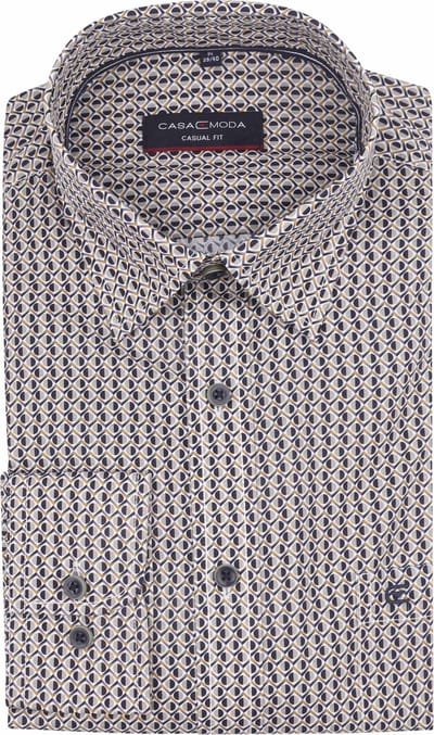 CASA MODA Sport casual fit overhemd - twill - blauw met wit en groen dessin - Strijkvriendelijk - Boordmaat: 49 - 50