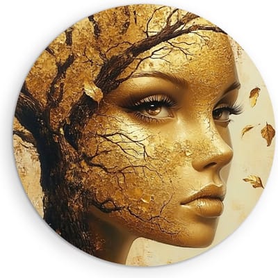 Saammp - Muurcirkel Hout - Vrouw - Boom- Abstract - Ø 90 - Wandcirkel - Wanddecoratie Cirkel - Muurdecoratie Woonkamer - Slaapkamer decoratie - Rond Schilderij