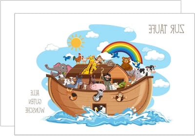 Edition Seidel Premium wenskaart voor de doop met envelop. Doopkaart wenskaart kaart Ark Noah dieren regenboog doopkind (ET174 SW023)