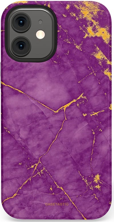 Casetastic hoesje geschikt voor Apple iPhone 12 Mini - Dubbellaagse bescherming - Paarse Marmer - Fashion Case - Lavendel Goud
