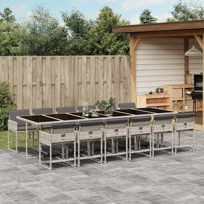 vidaXL - 13-delige - Tuinset - met - kussens - poly - rattan - lichtgrijs