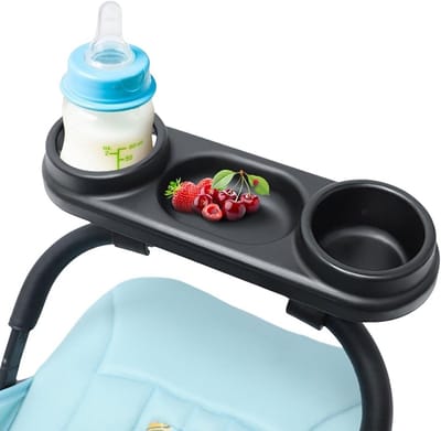 Universele Kinderwagen Tray - Baby Snackhouder - Onderweg Eten - 360 Graden Draaibaar - 35.5 cm x 12.6 cm - Zwart
