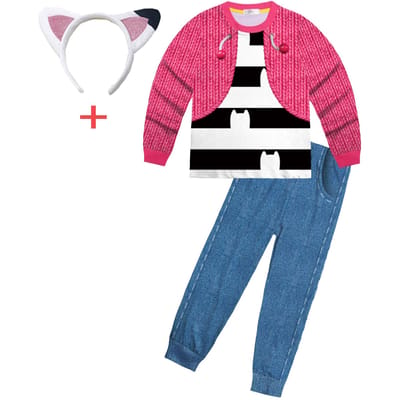 Baby Meisjes Gabbys Dolhouse Kinderen Kostuum Pyjama Gabby Kat Lange Mouw T-shirt+Broek Hoofdband Set Kinderen Halloween Nachthemden 110(3-4Y) gray