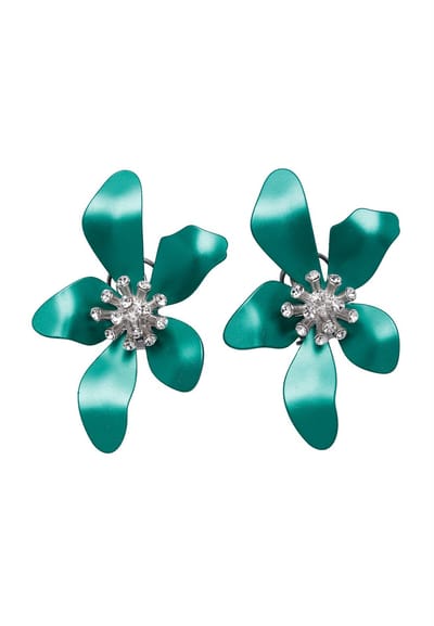 AVANT-GARDE PARIS Oorsteker - Bloemvormige Oorbellen - Groen - Kristallen - Rhodium Geplateerd En Lichtgewicht