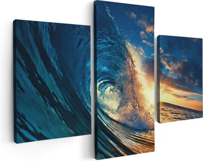 Artaza Canvas Schilderij Drieluik Golfen bij Zonsondergang - 90x60 - Foto Op Canvas - Canvas Print