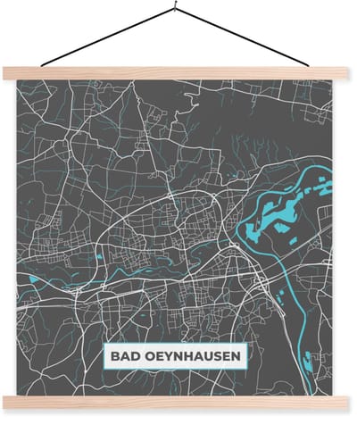 Posterhanger incl. Poster 40x40 cm - Schoolplaat - Kaart – Plattegrond – Stadskaart – Bad Oeynhausen – Duitsland – Blauw - Textielposter - Blanke latten - Stadskaart