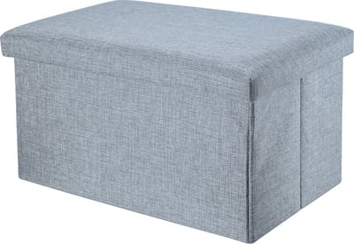 Intirilife Opvouwbare bank 49x30x30 cm in ALASKA GREY - Zitkubus met opbergruimte en deksel van stof in linnenlook - Zitkubus voetensteun opbergkist krukje