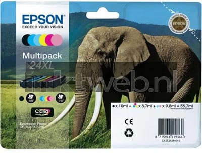 Epson 24XL High Capaciteit 6-Pack (Black Geel Cyaan Magenta Light-Magenta Light-Cyan) Inkt - Inktpatroon Colour (cyan, magenta, yellow, light cyan, light magenta)