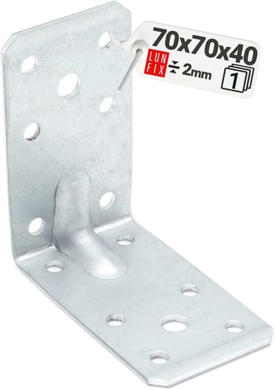 LUN FIX - Winkelverbinder 90 graden - 70x70x40x2 - versterkt met Steg - Konstruktionswinkel