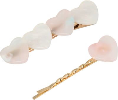 Haarsoires Haarspeld Duckklem en Schuifspeldje 6cm – Parelmoer Hartjes – Wit Roze – Set van 2 - Sterke Haarclip voor Styling & Dagelijks Gebruik - Hair Clip - Decoratieve Haaraccessoire