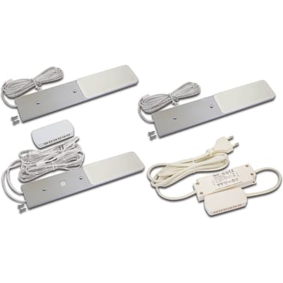 Hera LED meubelverlichting S-Pad F, set van 3, aluminium 3.000 K Dimmer