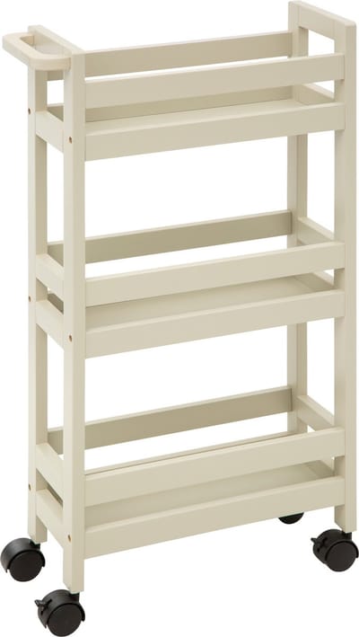 5Five Keuken of badkamer trolley 3-laags - creme wit - D15 x B40 x H75 cm - mdf hout - met wielen