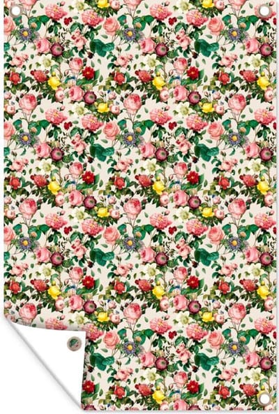 Muurdecoratie Bloemen - Collage - Kleuren - 120x180 cm - Tuinposter - Tuindoek