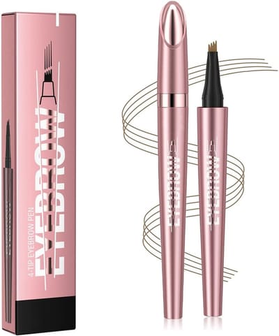 Waterproof Microblading Oogbrauwpen met 4 Fork Tips voor Natuurlijke Make-up, Zweetbestendig en Langdurig (Lichtbruin)