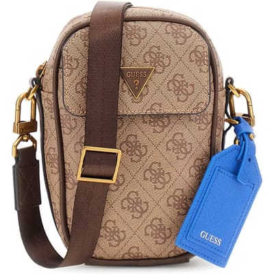 GUESS schoudertas Milano Crossbody Micro Bag Beige / Brown Lichtbruin