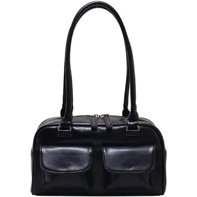 Retro Rode Dames Satchel Hobo Tas Patent Leer Multi Pocket Luxe Designer Handtas Vrouwelijke Schouder Oksel Tas Tote Handtassen zwart